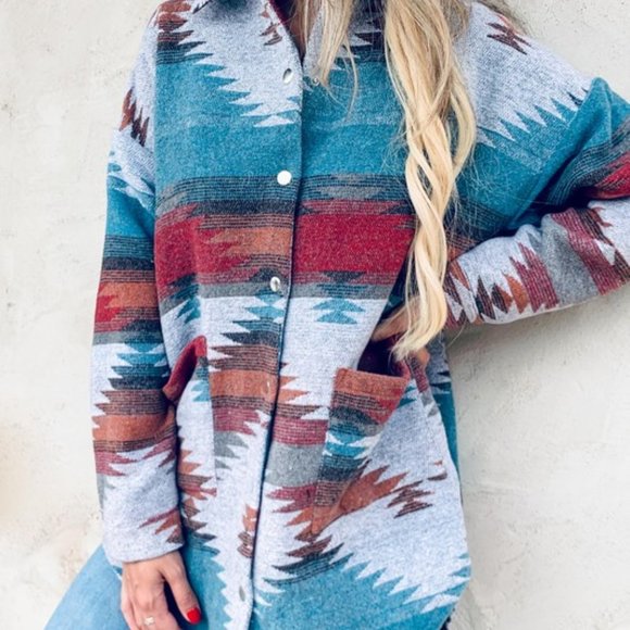 Amoli Printed Side Button Down Shirt Jacket - Picture 3 of 5